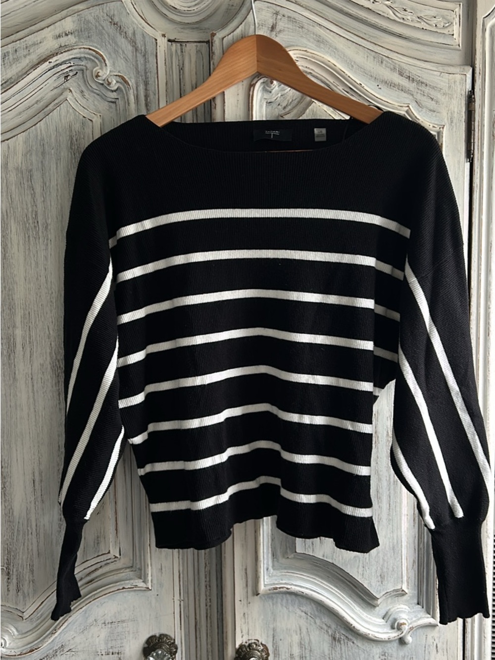 Tahari Black and White Striped Boatneck Sweater